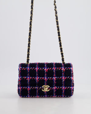 *HOT* Chanel Navy Tweed Mini Rectangular Classic Single Flap Bag with Red, White & Blue Details and Champagne Gold Hardware