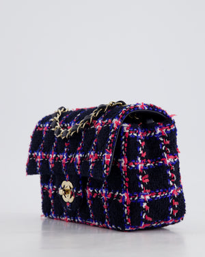 *HOT* Chanel Navy Tweed Mini Rectangular Classic Single Flap Bag with Red, White & Blue Details and Champagne Gold Hardware