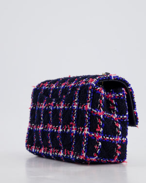 *HOT* Chanel Navy Tweed Mini Rectangular Classic Single Flap Bag with Red, White & Blue Details and Champagne Gold Hardware