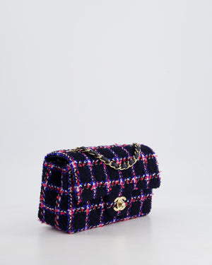 *HOT* Chanel Navy Tweed Mini Rectangular Classic Single Flap Bag with Red, White & Blue Details and Champagne Gold Hardware