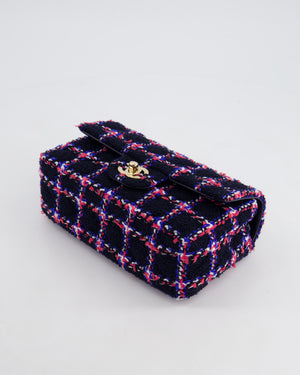 *HOT* Chanel Navy Tweed Mini Rectangular Classic Single Flap Bag with Red, White & Blue Details and Champagne Gold Hardware