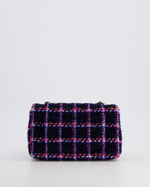 *HOT* Chanel Navy Tweed Mini Rectangular Classic Single Flap Bag with Red, White & Blue Details and Champagne Gold Hardware