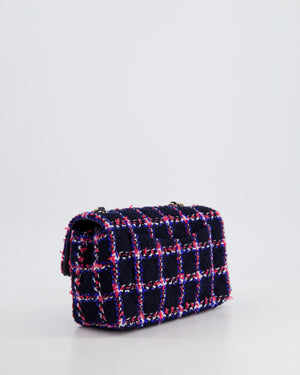 *HOT* Chanel Navy Tweed Mini Rectangular Classic Single Flap Bag with Red, White & Blue Details and Champagne Gold Hardware