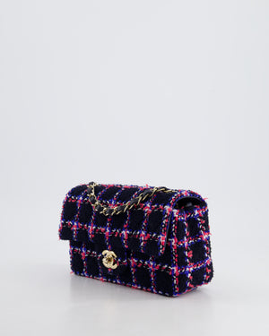 *HOT* Chanel Navy Tweed Mini Rectangular Classic Single Flap Bag with Red, White & Blue Details and Champagne Gold Hardware