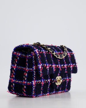 *HOT* Chanel Navy Tweed Mini Rectangular Classic Single Flap Bag with Red, White & Blue Details and Champagne Gold Hardware