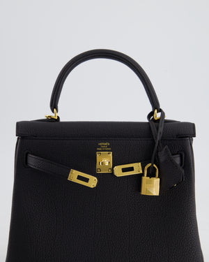 *HOT* Hermès Kelly 25cm Retourne Bag in Noir Togo Leather and Gold Hardware