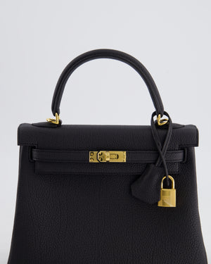 *HOT* Hermès Kelly 25cm Retourne Bag in Noir Togo Leather and Gold Hardware