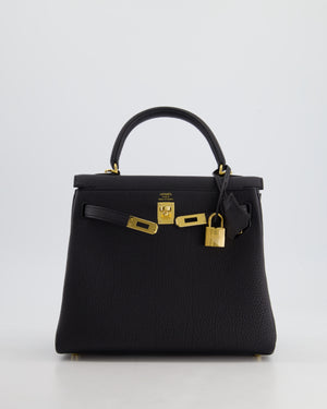 *HOT* Hermès Kelly 25cm Retourne Bag in Noir Togo Leather and Gold Hardware