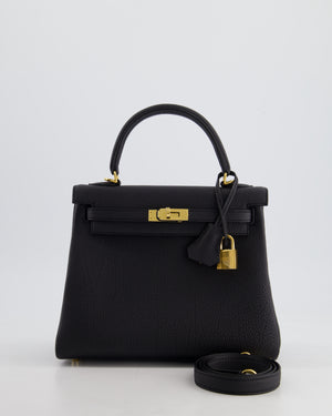 *HOT* Hermès Kelly 25cm Retourne Bag in Noir Togo Leather and Gold Hardware