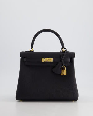 *HOT* Hermès Kelly 25cm Retourne Bag in Noir Togo Leather and Gold Hardware