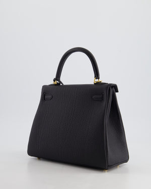 *HOT* Hermès Kelly 25cm Retourne Bag in Noir Togo Leather and Gold Hardware