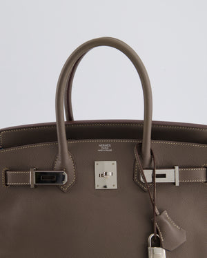 Hermès Birkin 30cm Retourne Bag Verso In Etain & Bleu Thalassa Epsom Leather with Palladium Hardware