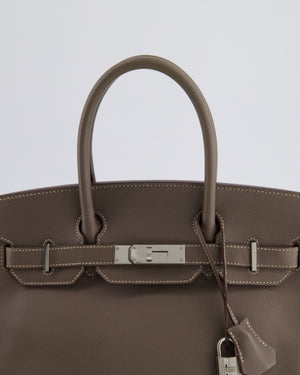 Hermès Birkin 30cm Retourne Bag Verso In Etain & Bleu Thalassa Epsom Leather with Palladium Hardware