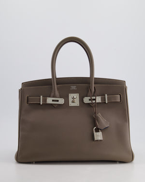 Hermès Birkin 30cm Retourne Bag Verso In Etain & Bleu Thalassa Epsom Leather with Palladium Hardware