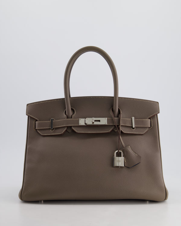 Hermès Birkin 30cm Retourne Bag Verso In Etain & Bleu Thalassa Epsom Leather with Palladium Hardware