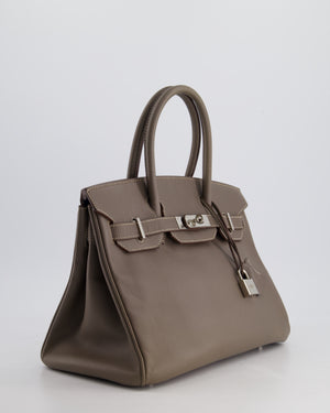 Hermès Birkin 30cm Retourne Bag Verso In Etain & Bleu Thalassa Epsom Leather with Palladium Hardware