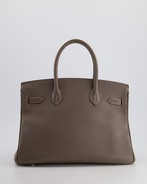 Hermès Birkin 30cm Retourne Bag Verso In Etain & Bleu Thalassa Epsom Leather with Palladium Hardware