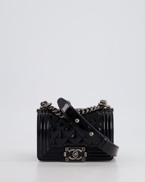 Chanel Black Patent Mini Boy Bag with Ruthenium Hardware