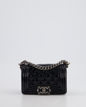 Chanel Black Patent Mini Boy Bag with Ruthenium Hardware