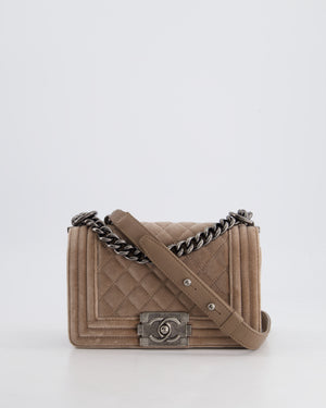 Chanel Beige Velvet Small Boy Bag with Ruthenium Hardware