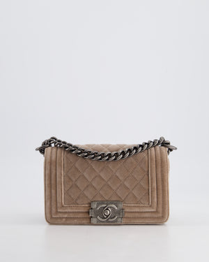 Chanel Beige Velvet Small Boy Bag with Ruthenium Hardware