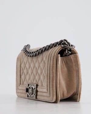 Chanel Beige Velvet Small Boy Bag with Ruthenium Hardware