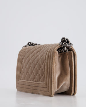 Chanel Beige Velvet Small Boy Bag with Ruthenium Hardware