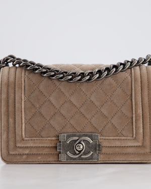 Chanel Beige Velvet Small Boy Bag with Ruthenium Hardware