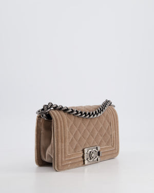 Chanel Beige Velvet Small Boy Bag with Ruthenium Hardware