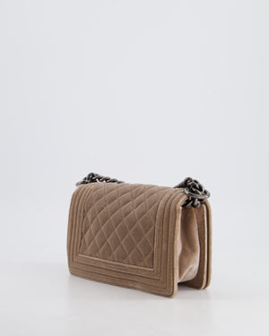 Chanel Beige Velvet Small Boy Bag with Ruthenium Hardware