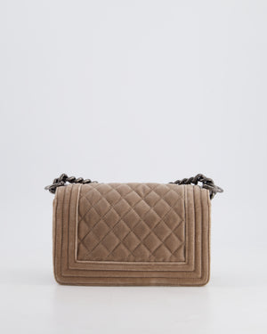 Chanel Beige Velvet Small Boy Bag with Ruthenium Hardware