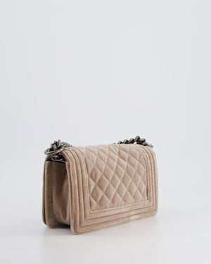 Chanel Beige Velvet Small Boy Bag with Ruthenium Hardware