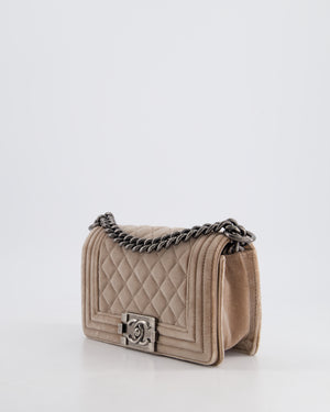 Chanel Beige Velvet Small Boy Bag with Ruthenium Hardware