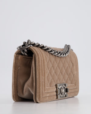 Chanel Beige Velvet Small Boy Bag with Ruthenium Hardware