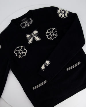 Chanel 16/A Black Camellia and Bow Long Sleeve Jumper with Pocket Detail Size FR 38 (UK 10)