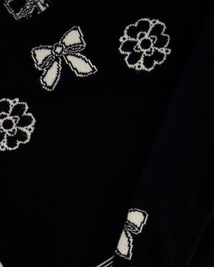 Chanel 16/A Black Camellia and Bow Long Sleeve Jumper with Pocket Detail Size FR 38 (UK 10)