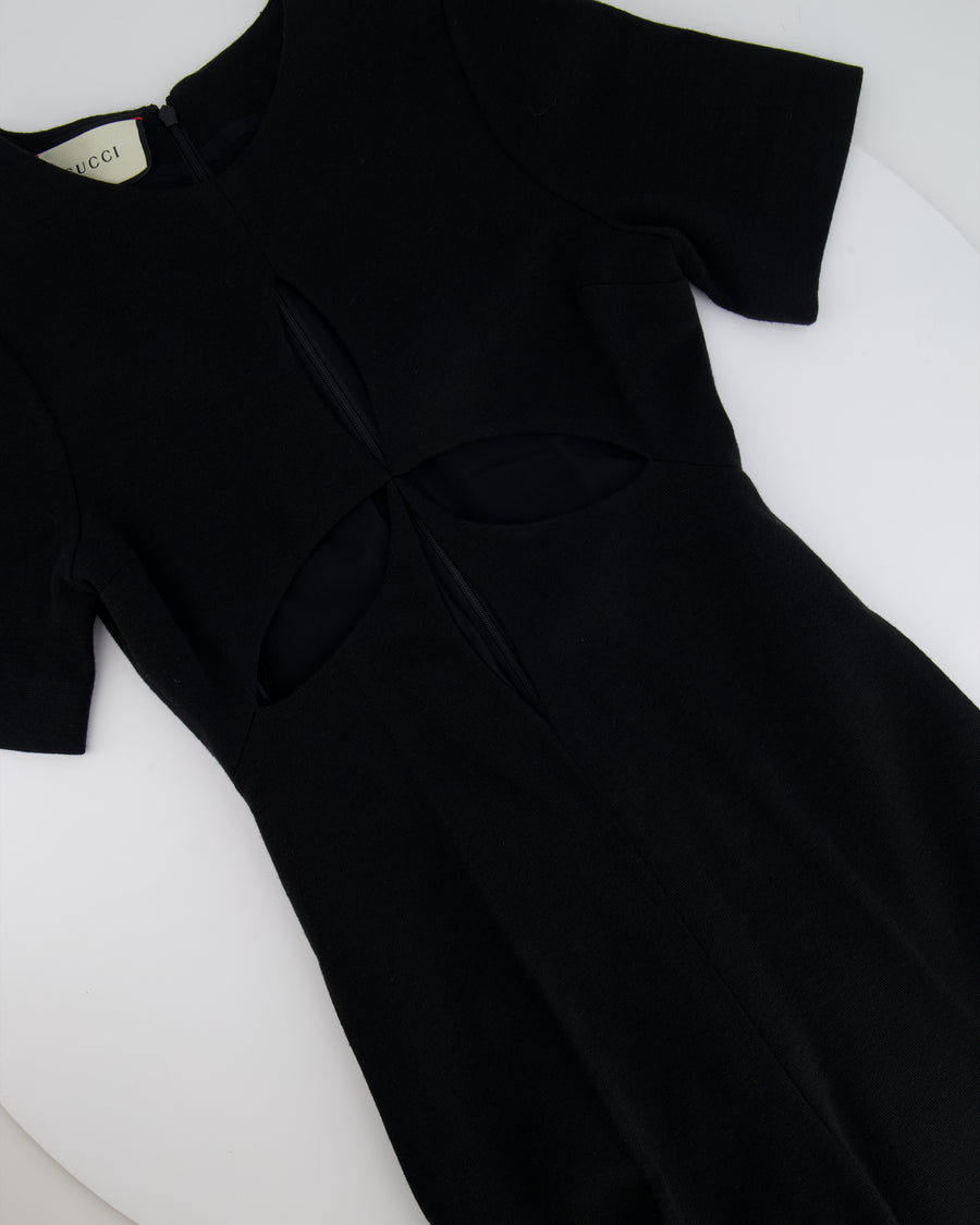 Gucci Black Knit Short Sleeve Jumpsuit with Cut Out Detail Size IT 34 (UK 2)