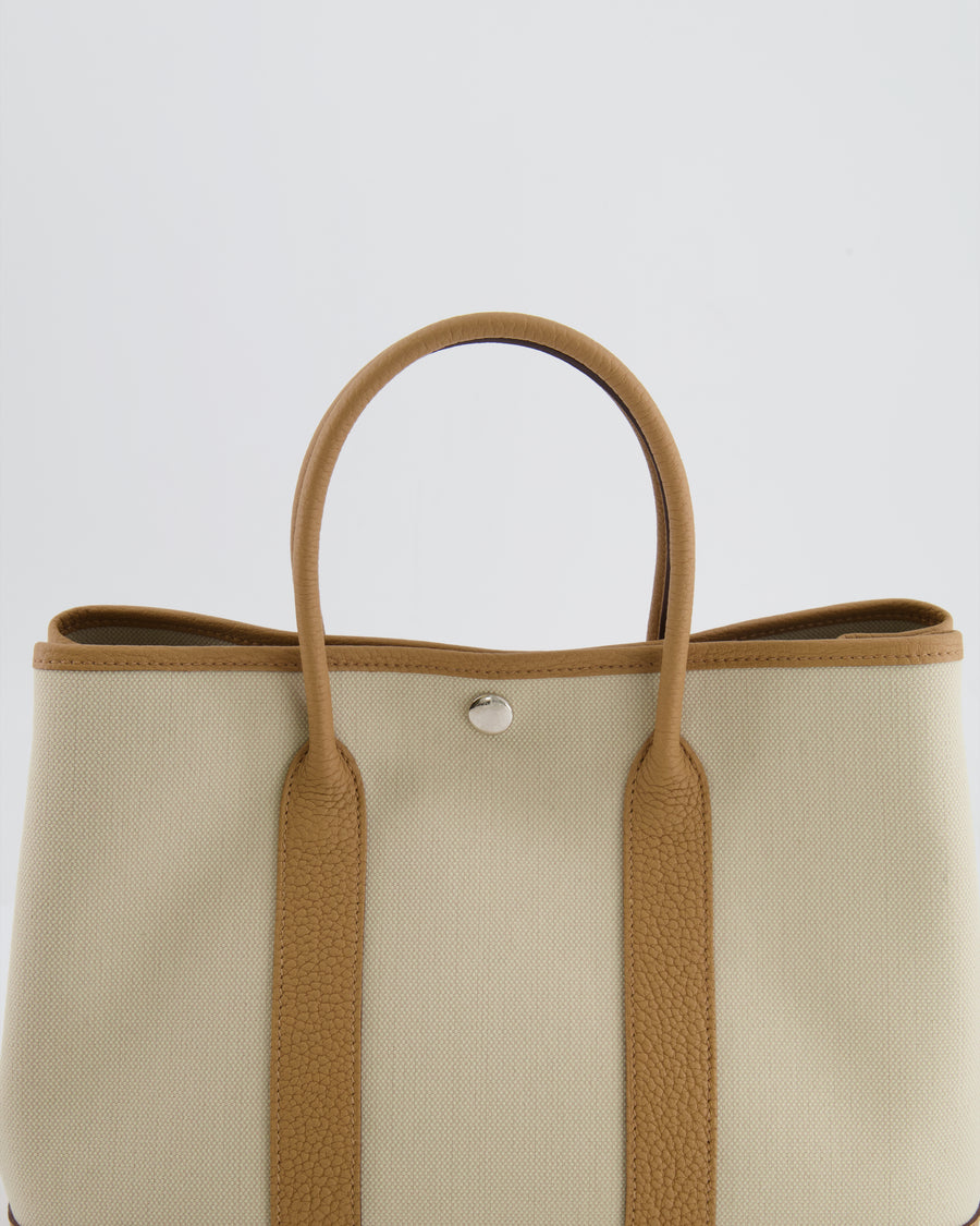 Hermès Garden Party 30cm Bag in Beton Canvas and Biscuit Negonda Leather with Palladium Hardware