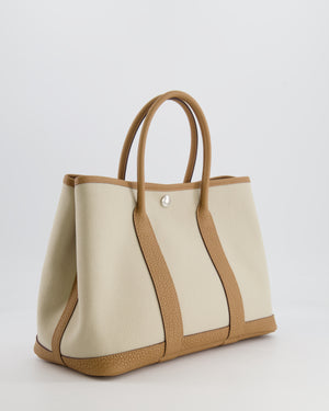 Hermès Garden Party 30cm Bag in Beton Canvas and Biscuit Negonda Leather with Palladium Hardware