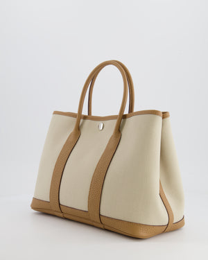 Hermès Garden Party 30cm Bag in Beton Canvas and Biscuit Negonda Leather with Palladium Hardware