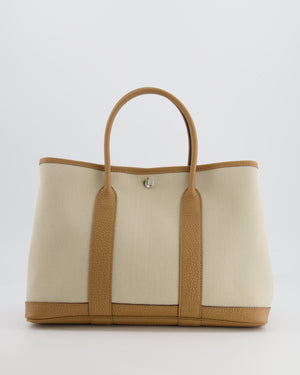 Hermès Garden Party 30cm Bag in Beton Canvas and Biscuit Negonda Leather with Palladium Hardware