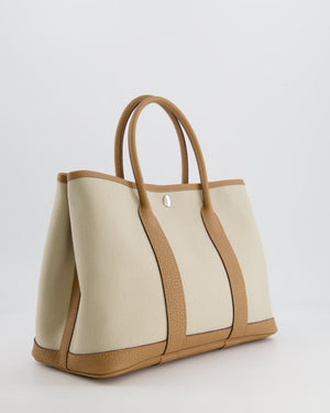 Hermès Garden Party 30cm Bag in Beton Canvas and Biscuit Negonda Leather with Palladium Hardware