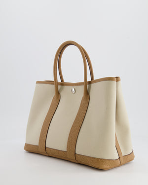 Hermès Garden Party 30cm Bag in Beton Canvas and Biscuit Negonda Leather with Palladium Hardware