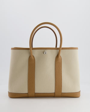 Hermès Garden Party 30cm Bag in Beton Canvas and Biscuit Negonda Leather with Palladium Hardware