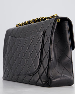 Chanel Black Vintage Maxi Mademoiselle Single Flap Bag in Lambskin with 24K Gold Hardware