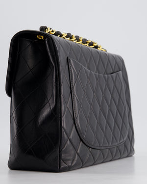 Chanel Black Vintage Maxi Mademoiselle Single Flap Bag in Lambskin with 24K Gold Hardware