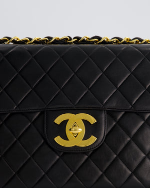 Chanel Black Vintage Maxi Mademoiselle Single Flap Bag in Lambskin with 24K Gold Hardware