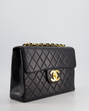 Chanel Black Vintage Maxi Mademoiselle Single Flap Bag in Lambskin with 24K Gold Hardware