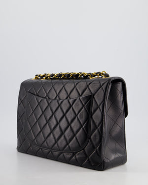 Chanel Black Vintage Maxi Mademoiselle Single Flap Bag in Lambskin with 24K Gold Hardware