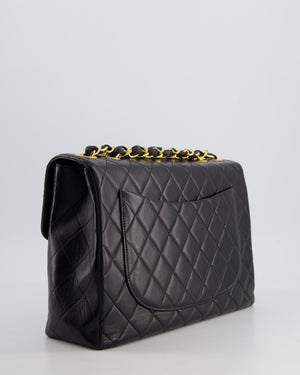 Chanel Black Vintage Maxi Mademoiselle Single Flap Bag in Lambskin with 24K Gold Hardware